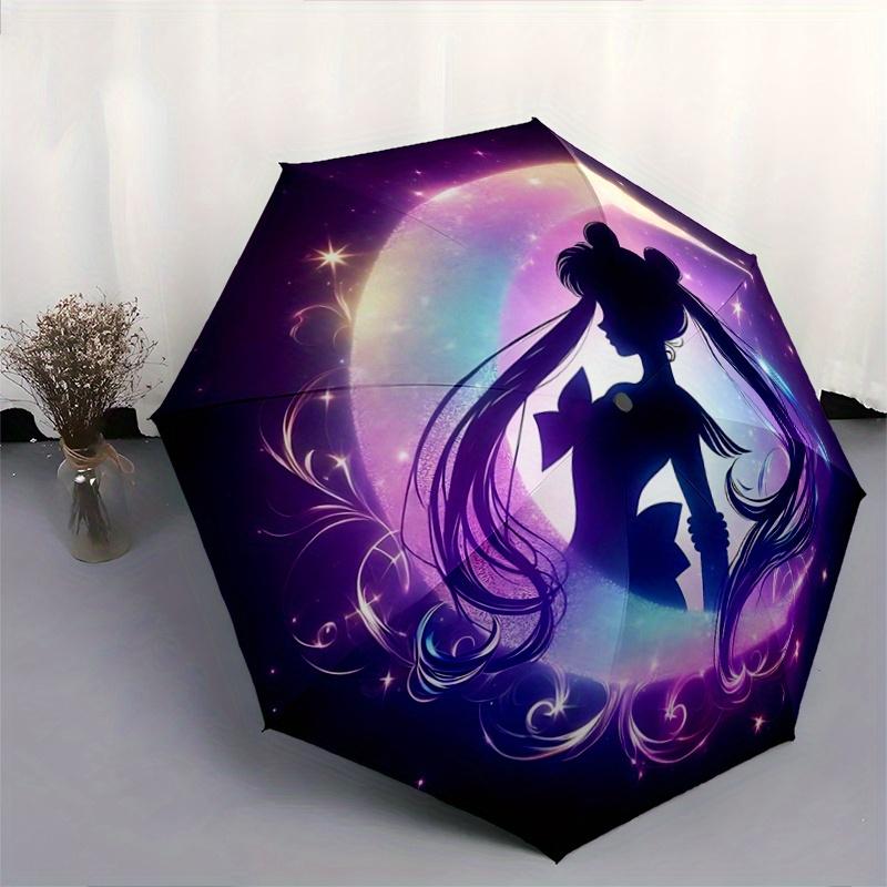 1pc Moonlit Silhouette Pattern Umbrella, Fashionable, Personalized, High-Value Folding Umbrella, a Must-Have for Summer, 8-Rib Durable Iron Frame, Tri