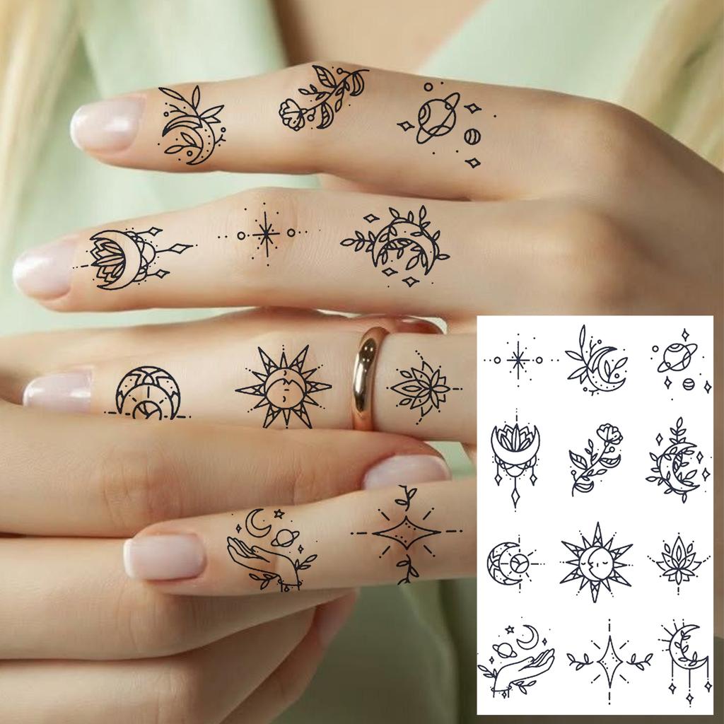 1 Hoja Araña Letra Flor Patrón Pequeño Tatuajes Temporales Para Mujeres Dedo, Pegatina de Tatuaje Falso Realista de Larga Duración