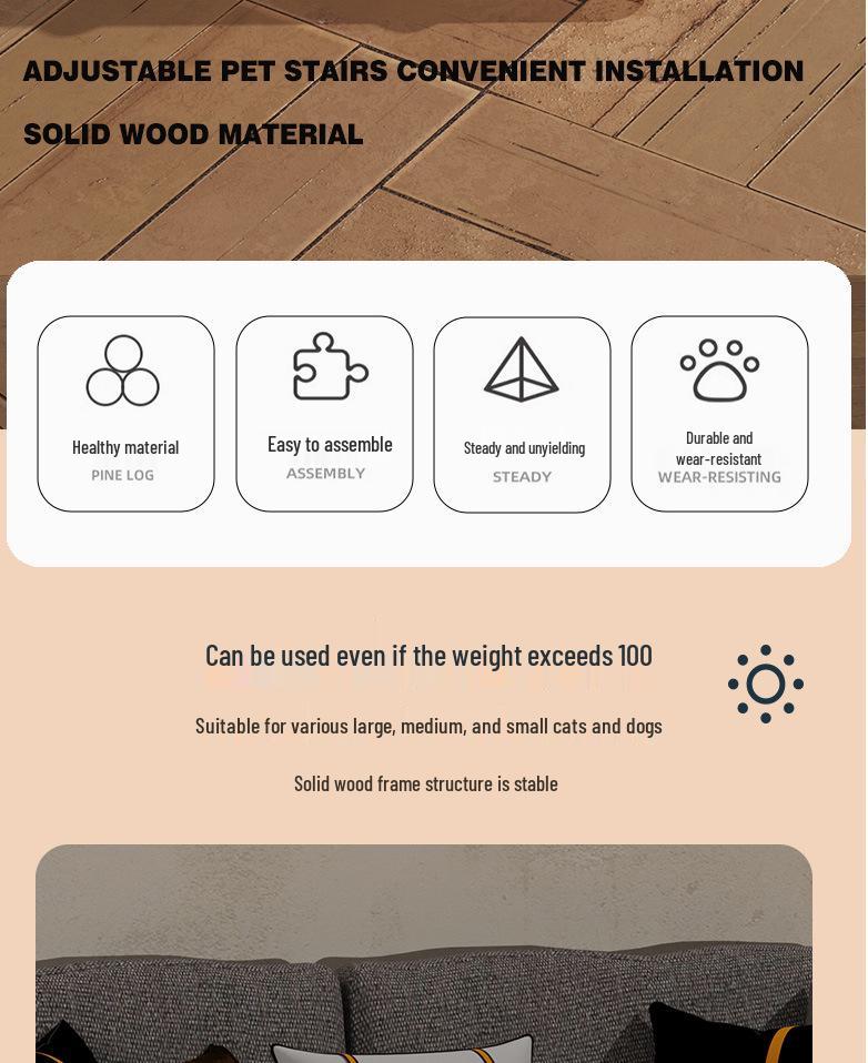 Wooden Pet Ramp Ladder for Small Dogs and Cats