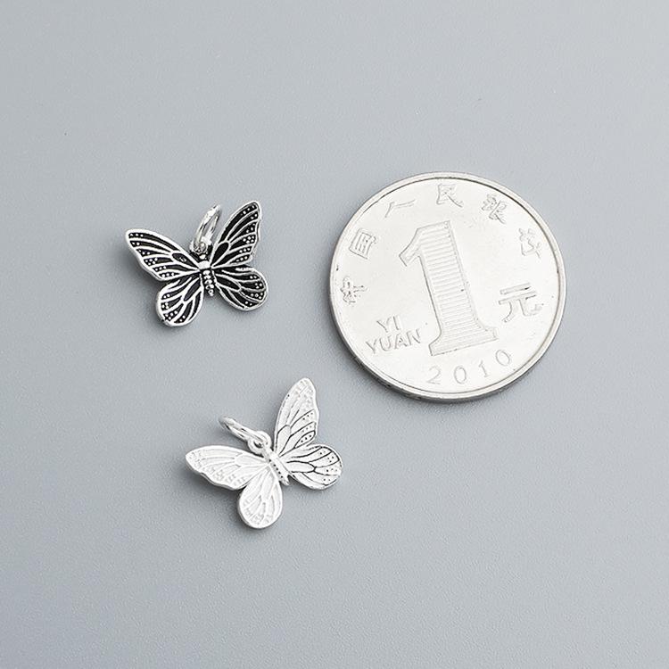 Pingente Vintage Tailandês de Prata Esterlina S925 de Borboleta para Pulseiras e Colares de Corda Trançada Artesanais DIY