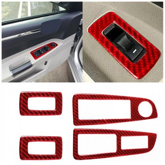 4pcs Red Carbon Fiber Window Switch Panel Sticker Trim For Chrysler 300 2005-07