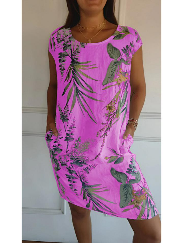 

Новое женское платье европейского и американского стиля свободного кроя с принтом кармана - короткий рукав, круглый вырез Triple Extra Large