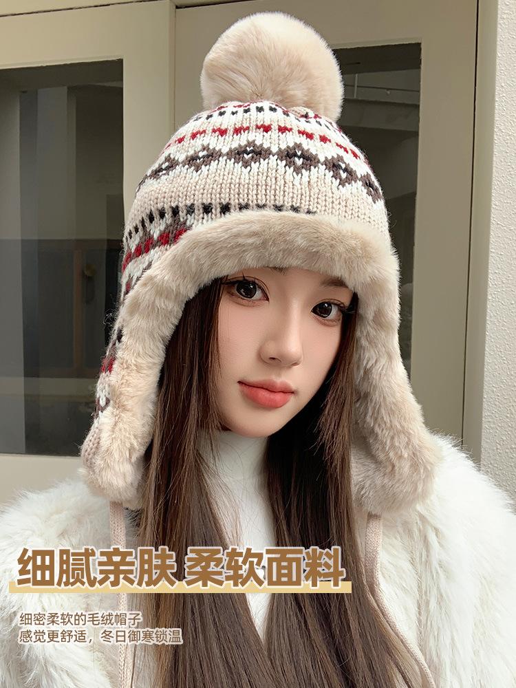 Fleece and thickened wool hat, small face in autumn and winter, warm riding ear protection and cold protection, big head circumference Lei Feng hat