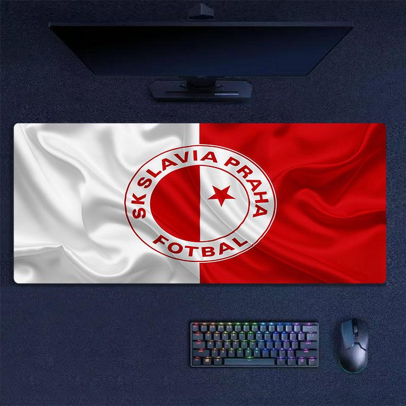 Podložka pod myš SK Slavia Praha, Velká herní podložka na stůl, Protiskluzová podložka pod myš XXL pro notebook a tablet, Podložka pod mini PC se šitými okraji