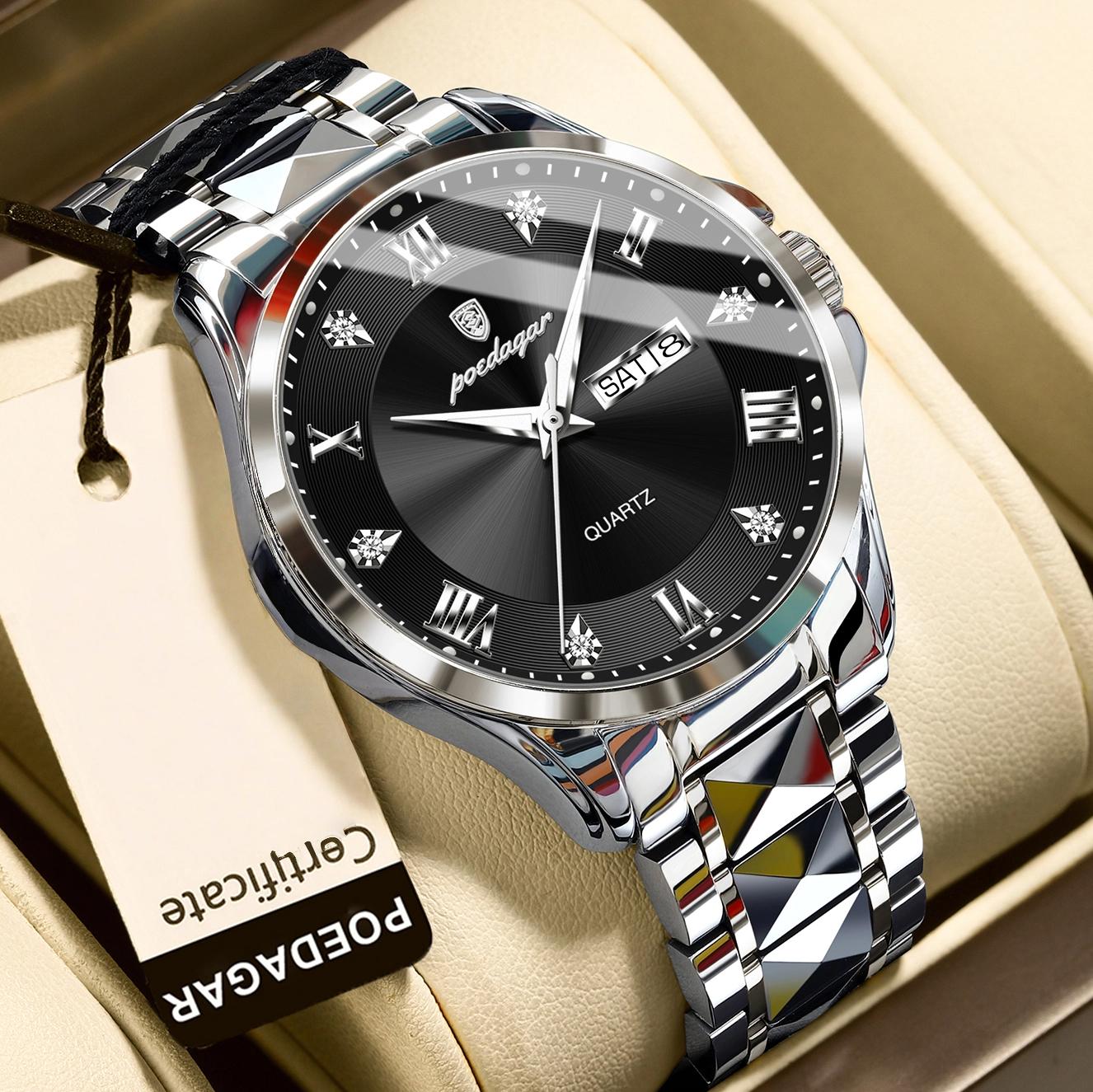 

Модные военные мужские часы Водонепроницаемые Светящиеся Дата Неделя Мужские наручные часы Нержавеющая сталь Кварцевые Мужские часы