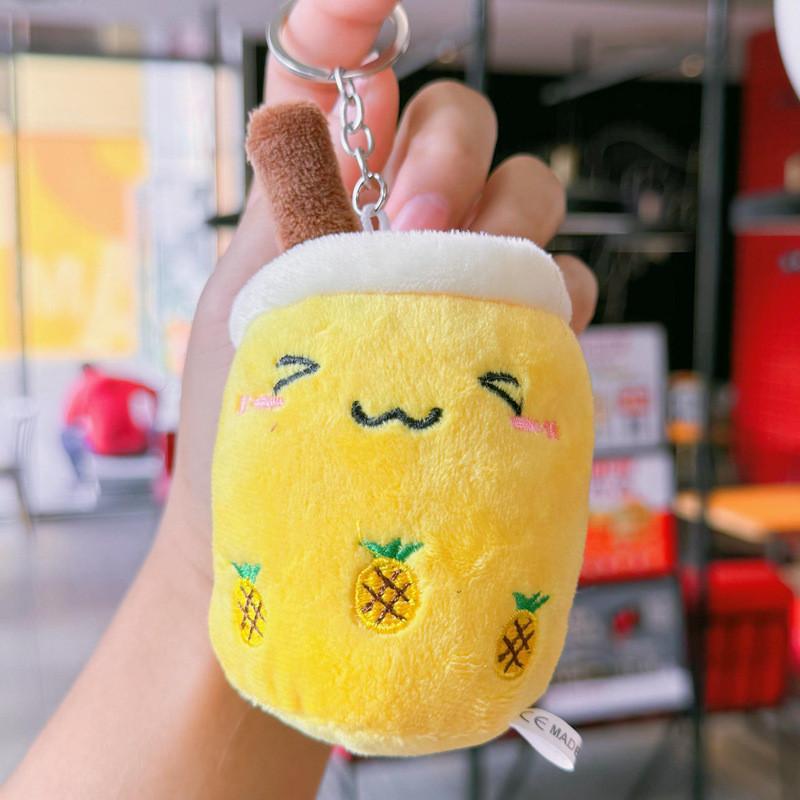 Cute Cartoon Panda Rabbit Fruit Milk Tea Cup Plush Toy Pendant Keychain Kids For
