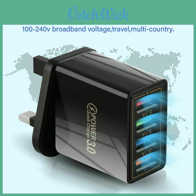Colorful 4 Usb Phone Charger 3a Tablet Travel Charger Eu Plug Charging Head