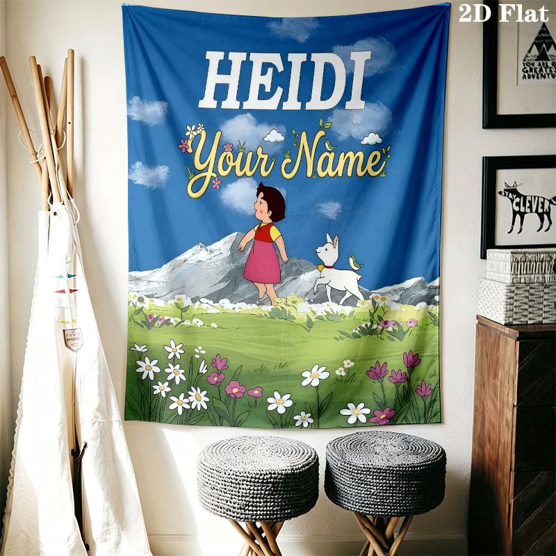 Heidi Alps Cartoon Custom Name Wall Tapestry Aesthetic Wall Hanging Printed Fabric Blanket Decorative Tapestries for Bedroom Living Room Home Decor