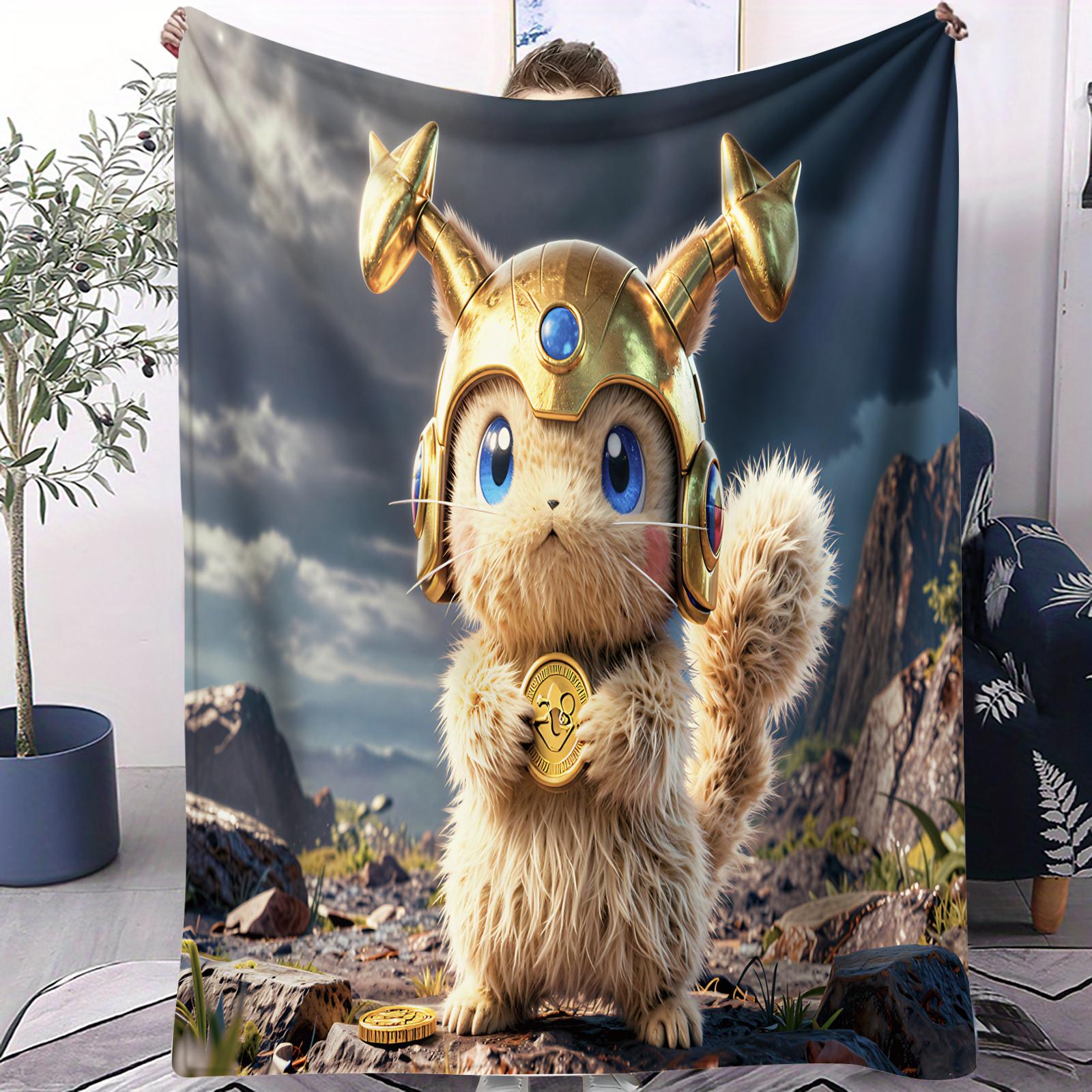 Cartoon Pikachu Personal Printed Flannel Blanket For Office Travel Comfort Leisure Camp Multifunctional Universal Blanket Gife 70x100cm