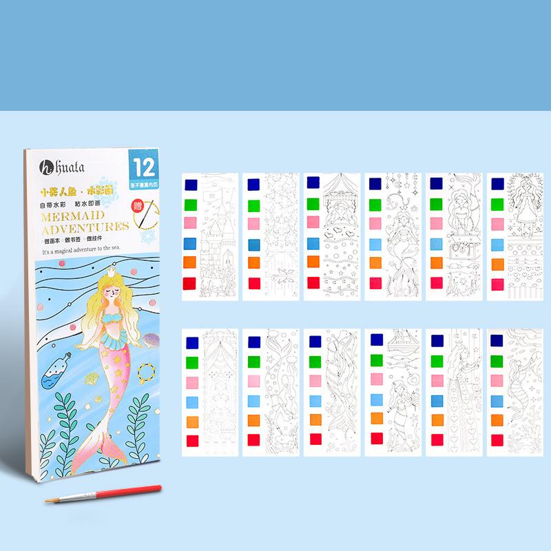 Kids Portable Watercolor Painting Book 12 Sheets Gouache Graffiti Picture 1 Pen Coloring Water Drawing Books Set Kids Toys Gifts