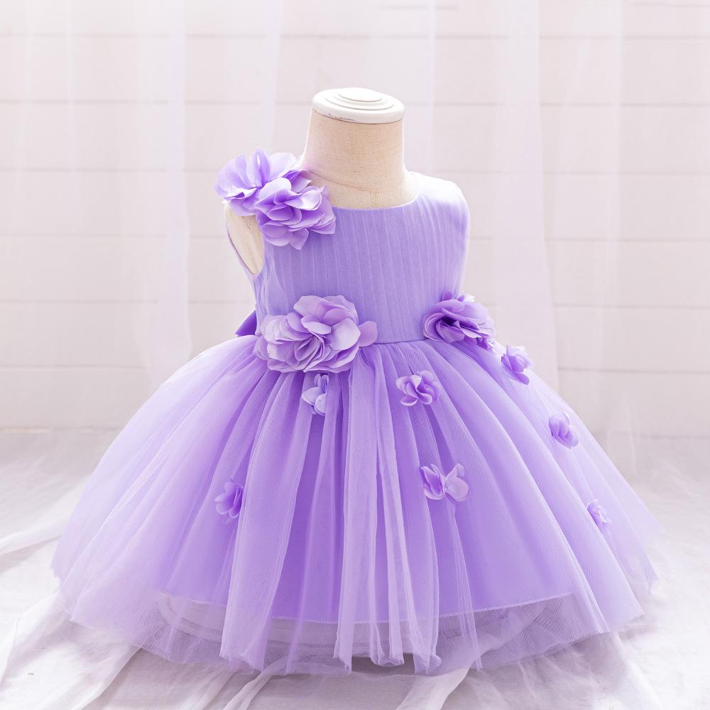 Toddler 3D Flower Girls Party Dresses Christmas Costume Red Wedding Ball Gown Tulle Bow 1st Birthday Princess Prom Girl Clothing