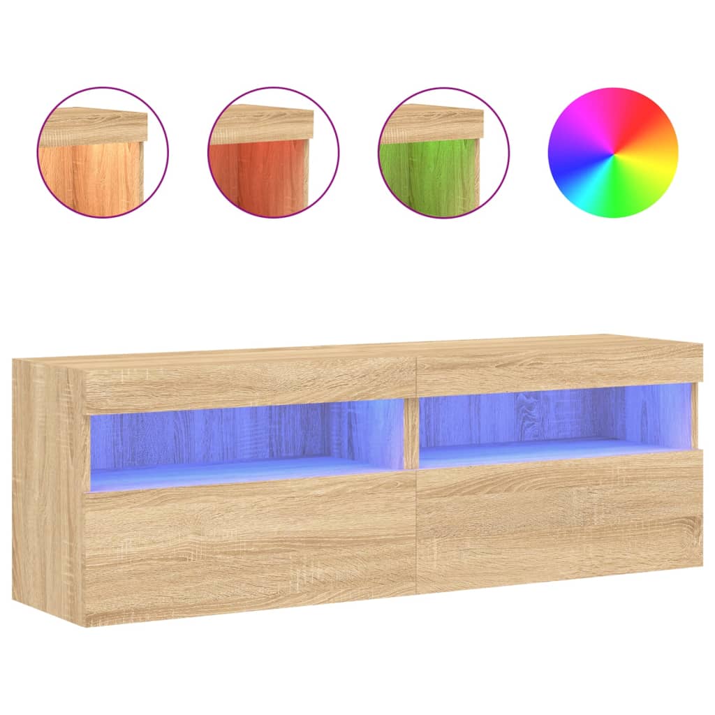 Vidaxl Wall-Mounted TV Cabinets With LED, 2 Pcs., Sonoma Oak, 60X30X40 Cm
