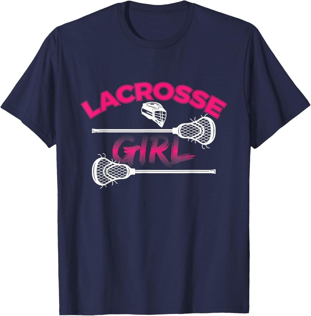 T-shirt Graphique Fille Lacrosse Respirant Manches Courtes Décontracté pour Femmes