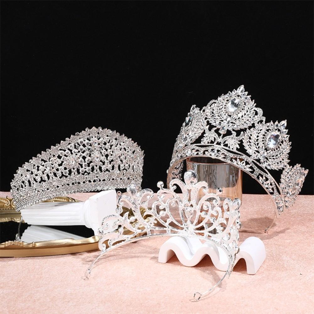 Koreanischer Stil Metall Prinzenkronen Bar Mitzwa Krone Runde Tiaras Retro Barock Kristallkrone Königin