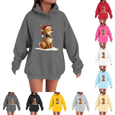 Women's Fashion Casual Long Sleeve Loose Christmas Print Hooded Sweatshirt
