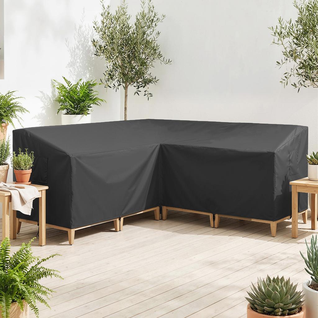 V-Shaped Patio Furniture Cover, Waterproof Outdoor V-Shaped Sectional Sofa Cover, Anti-UV with Air Vent, Black
