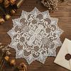 Bridal Shower Table Accents Round White Lace Doily, Retro Placemat, Embroidered Mat, Durable Polyester Doilies Elegant for Wedding Dining Decor