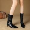 Fashion NEW Autumn/Winter Women Boots Pointed Toe Kitten Heel Shoes Split Leather Shoes for Women Slip-on Short Boots Black Modern Boots