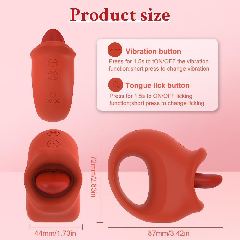 Red Cuff Vibrating Tongue Licking Masturbator - Rechargeable Female Sex Toy