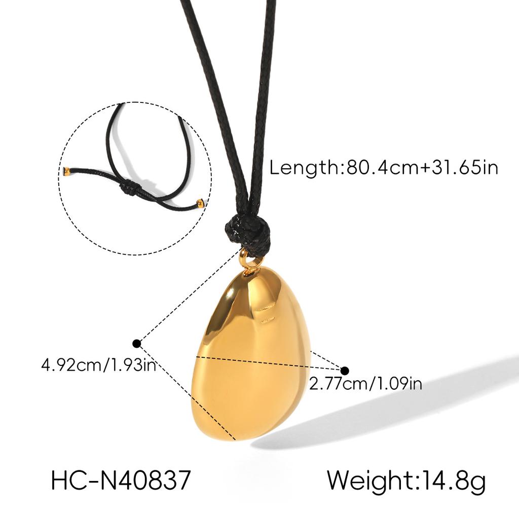 Stainless Steel Irregular Geometric Pendant Leather Cord Necklace, Premium Western Style Instagram-inspired Sweater Chain