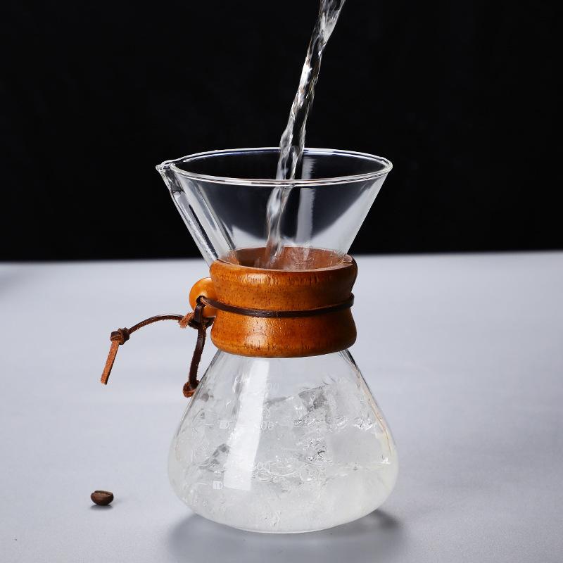 Hitzebeständige Glas-Handbrühkaffeekanne Hohes Borosilikat-Teilgeschirr mit Filter-Kaffeegeschirr-Set Brühen
