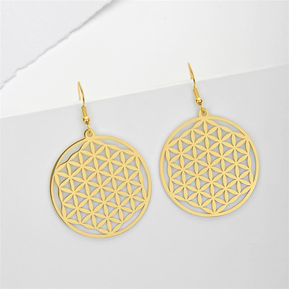 My Shape Flower of Life Drop Earrings for Women Stainless Steel Mandala Sacred Geometry Flower Dangle Earring Amulet Jewelry