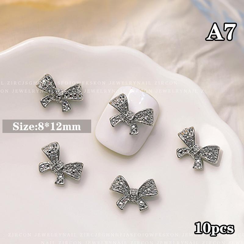 10Pcs Silver Alloy Nail Art Bow Charms Accessories Parts For Manicure Decorate Retro Nails Decoration Design Supplies