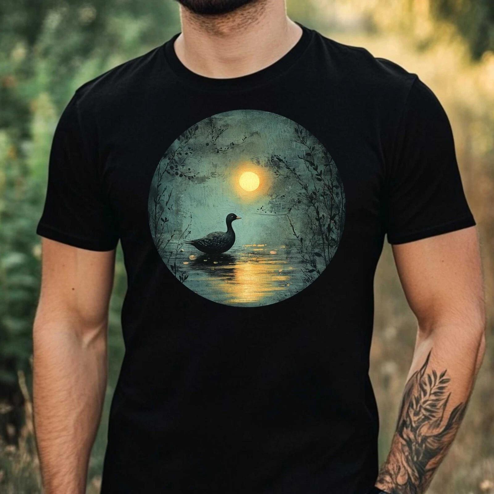 T-Shirt Herren Ente im Mondlicht Motiv Baumwolle Größe XS bis 5XL XS