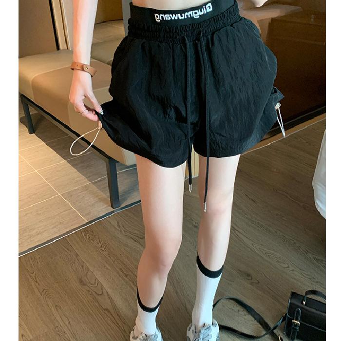 Retro Pink Sports Shorts for Women's Summer New Casual High-waist Drawstring Loose Slimming Sports Shorts