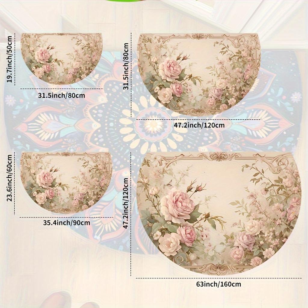 1 szt. Złoty Welurowy Print z Diamentami Półokrągła Mata Powitalna Antypoślizgowa na Zewnątrz Taras Ganek Kuchnia Łazienka Wejście Mata Podłogowa