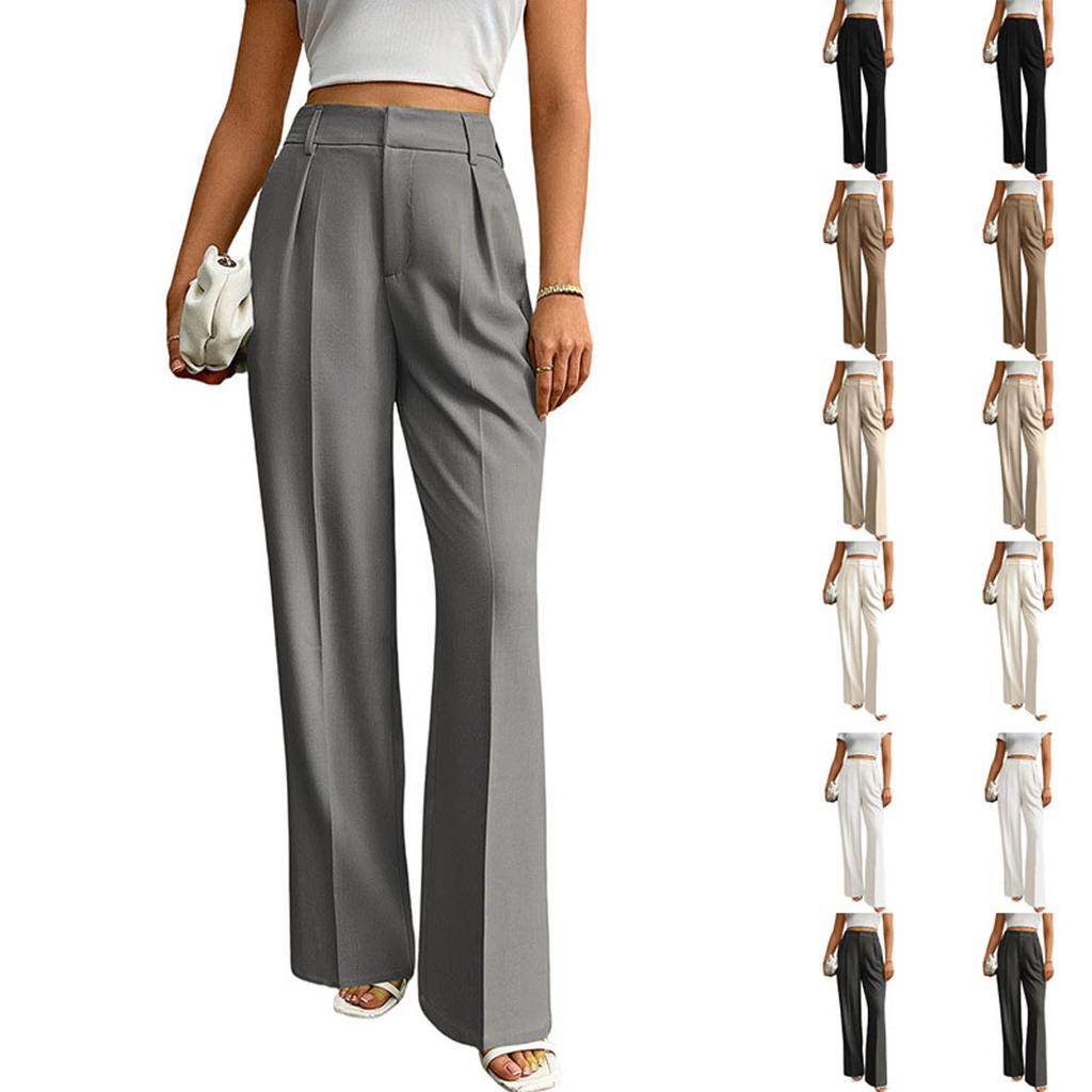 Women's Casual Business High-Waisted Loose Straight Wide-Leg Suit Pants