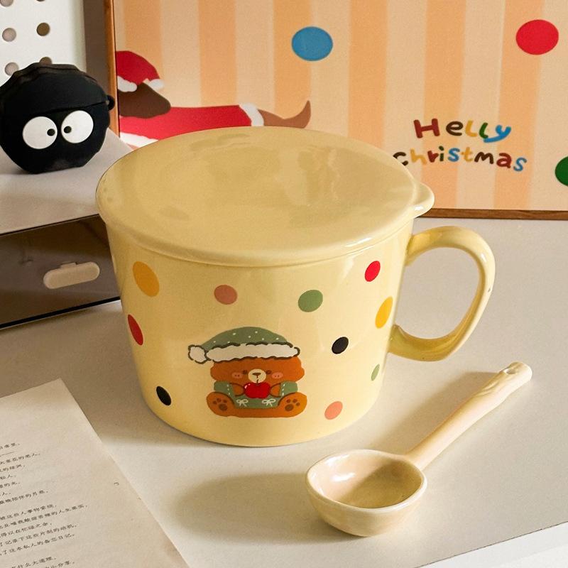 Cream Wind Cartoon Bear Student Instant Noodle Cup Household Instant Noodle Bowl with Cover Dormitory Instant Noodle Bowl Personal