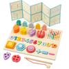 Montessori Wooden Shape Number Matching Building Block Toys 5 In 1 Color Fruit Cognition Fishing Toy Fine Motor Skill Board Game