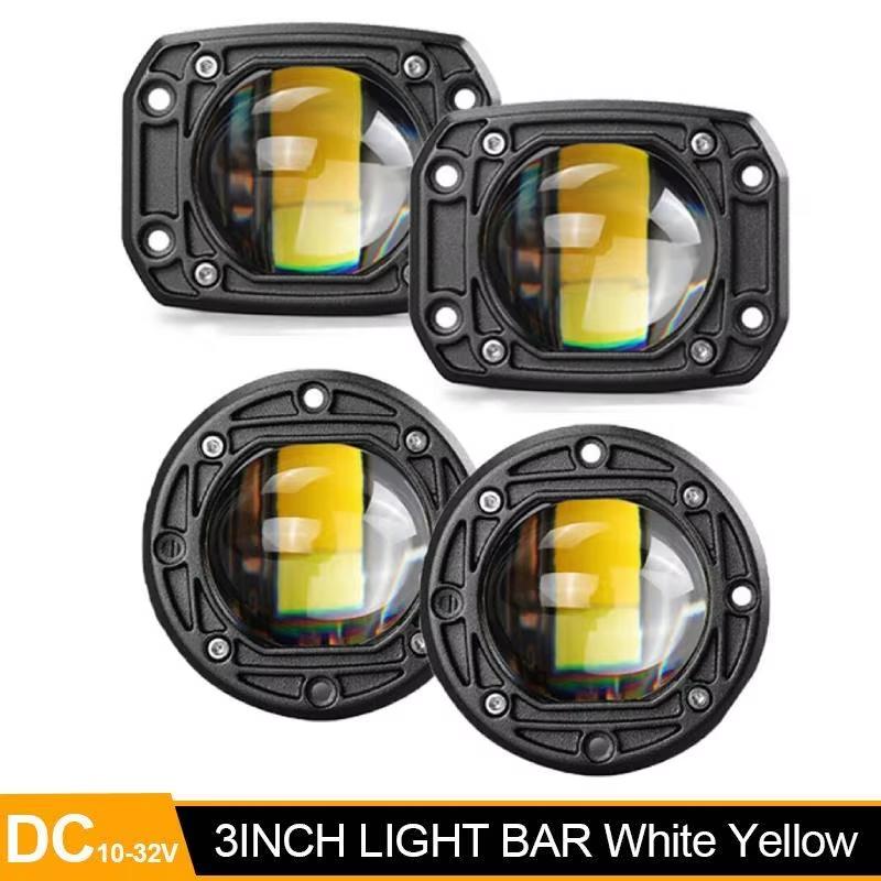 3 Inch 8D LED Lens Driving Work Light 30W Dual Color Flush Mount Fog Lamp Square Round For Off Road 4x4 Truck SUV ATV Motorcycle