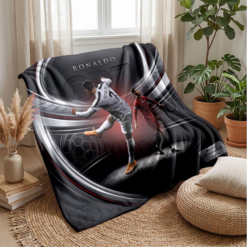 Cristiano Ronaldo Printed Flannel Blanket Skin Friendly Warm Decorative Throw for Indoor Couch Bed Daily Use