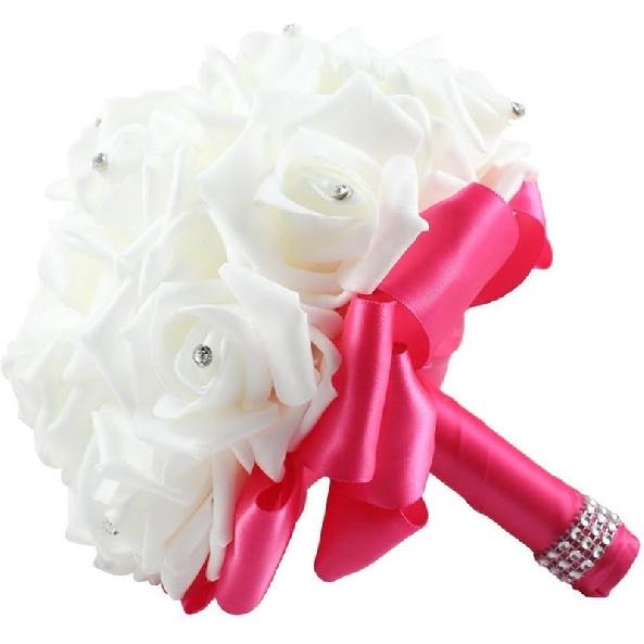 Искусственные Цветы Жемчуг Кристалл Шелковые Розы Букет Невесты Букет для Подружки Невесты, Розовый