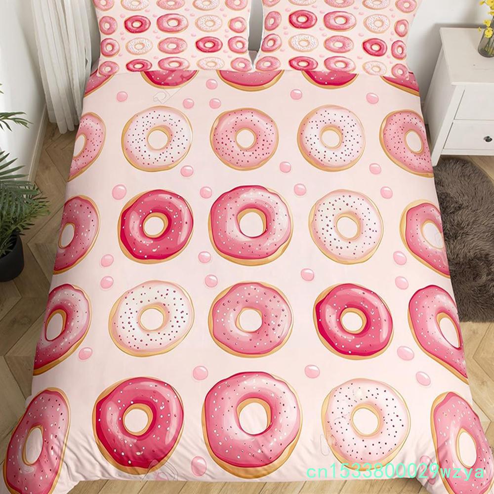 Donuts Bedding Duvet Cover Chocolate Doughnut Bedding Set Black White Comforter Cover Microfiber Whimsical Dessert Quilt Cover