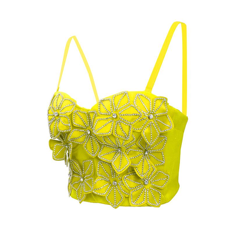 

Жіночий бюстгальтер з підтяжками з гарячими діамантами і стразами, укорочений топ, корсет для клубної вечірки, жіночий жилет S жовтий