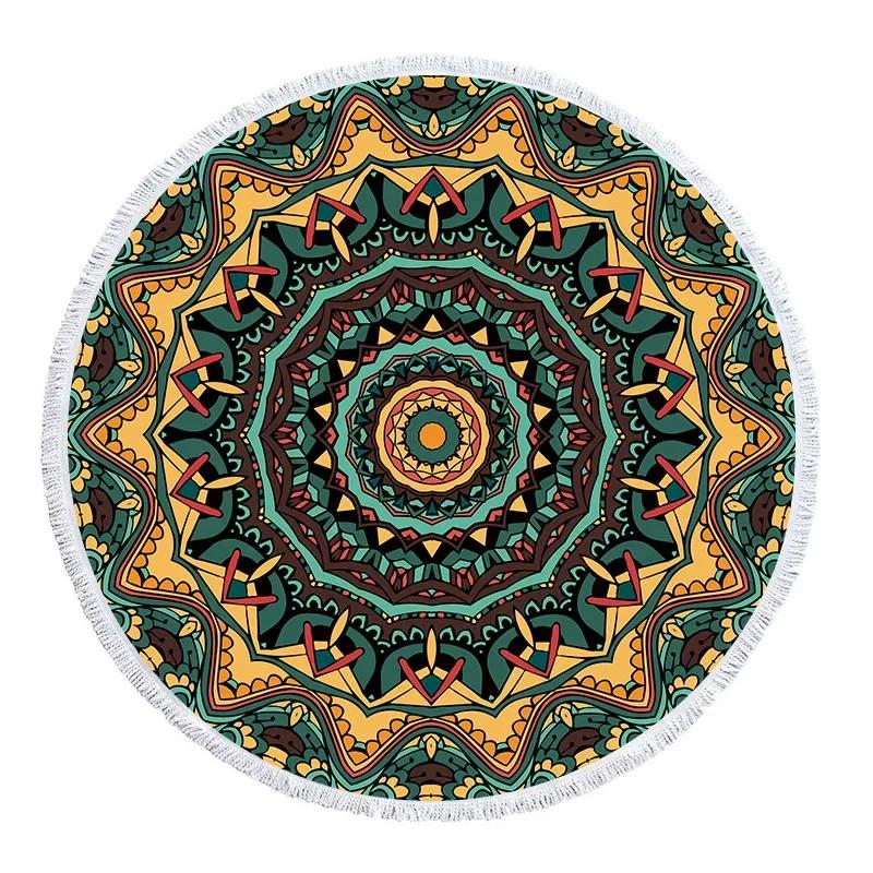 Telo Mare Rotondo Mandala con Frange Microfibra Assorbente Tappetino Copriletto Arazzo Coperta Asciugamano da Piscina da Bagno