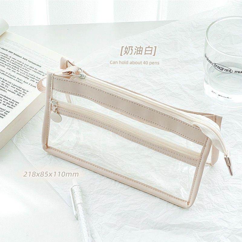 

Class Two Transparent Pencil Case Large Capacity Examination Exclusive Stationery Case Middle School Students Good-looking Japanese Style Pencil Box K Cream White