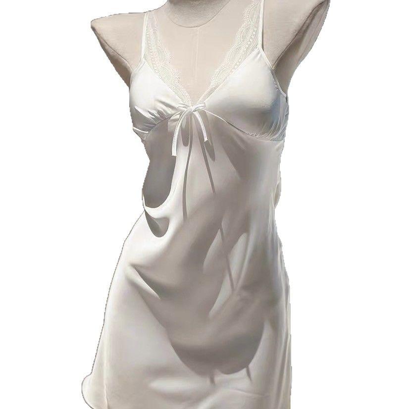Sexy pajamas women's summer thin satin ice silk suspender nightdress pure desire wind with chest pad loungewear