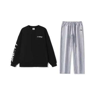 Li Ning Letter Logo Printed Fashion Loose Training Versatile Crew Neck Pullover Sweatshirt Casual Sports Set Unisex Sweatshirt AWDUC43-1+AKLU881-2