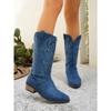 British Style Suede Pointed Toe Low-heeled Knight Boots for Winter 2025 New Plus-size Embroidered Sleeve Mid-leg Boots