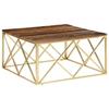 VidaXL Coffee Table Golden Stainless Steel and Solid Larch Wood 349982