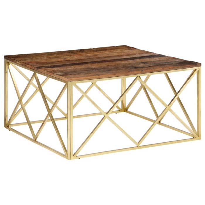 VidaXL Coffee Table Golden Stainless Steel and Solid Larch Wood 349982