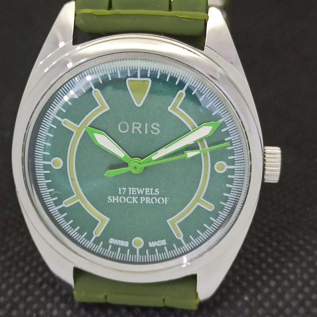 VINTAGE ORIS WINDING SWISS MENS REFURBISHED WRIST GREEN WATCH 558a-a296522-1