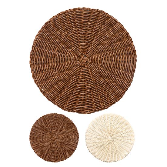 Cup Mat Eye-catching Heat Resistant PVC Simulation Rattan Woven Round Shape Coaster for Home