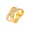 18k Gold-Plated Vintage Criss-Cross Diamond-Set Ring - European & American Chic Style, Non-Fading Stainless Steel.