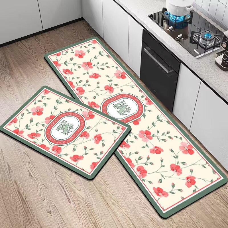 French Light Luxury Leather Floor Mat Household Kitchen Dirt-Resistant Floor Mat Can Be Scrubbed, Leave-In And Cut Pvc Floor Mat