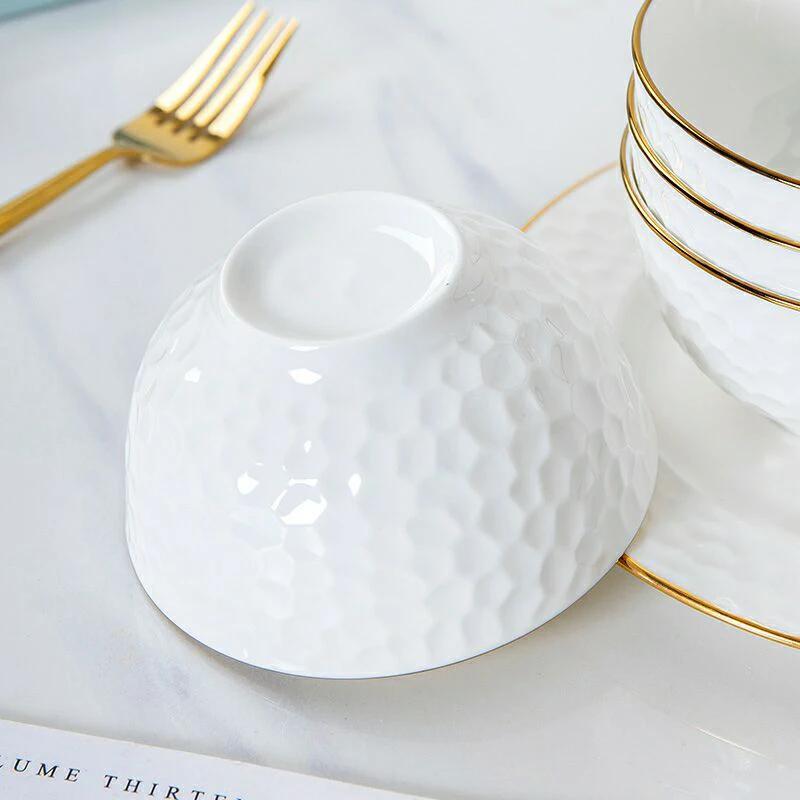 4Pcs Set Ramen Bowl Set Phnom Penh Embossed Rice Bowl High-quality Bone China 6 Inch Noodle Dinner Plate Set Ceramic Dinnerware
